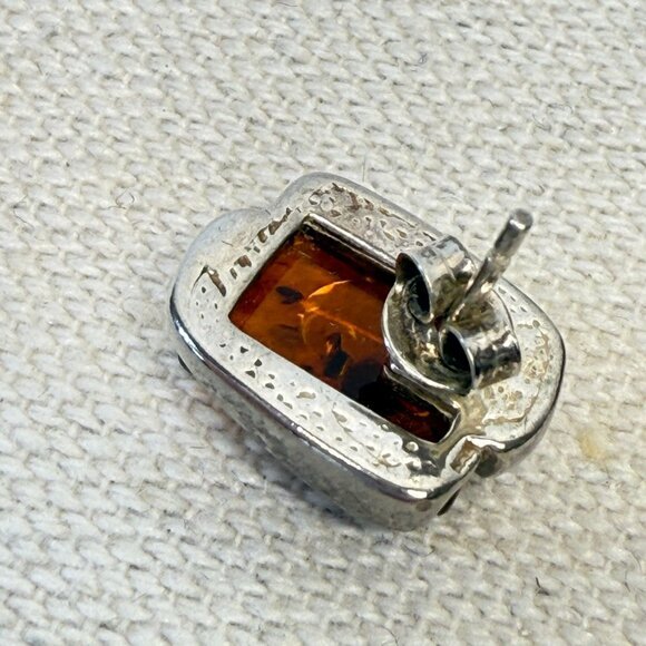 Sterling Silver Honey Baltic Amber Rectangular‎ Stud Earrings Marked - Picture 8 of 16